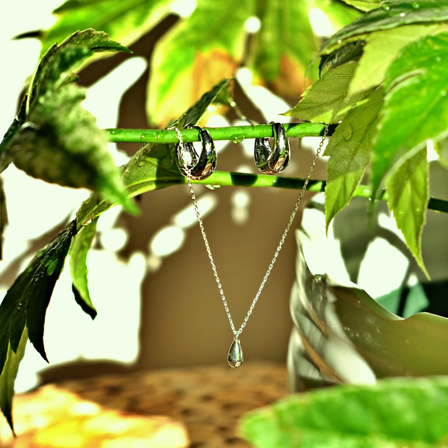 everyday minimal dainty jewelry dalhaejewelry timeless style capsule wardrobe staple minimalist fashion staple fine sterling silver gold vermeil teardrop necklace huggie hoop earrings