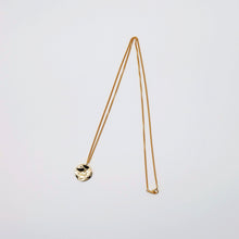 Load image into Gallery viewer, everyday minimal dainty jewelry gold vermeil dalhaejewelry timeless style capsule wardrobe staple minimalist fashion staple pendant necklace hammered moon smooth polish gold vermeil sterling silver