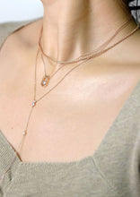 Load image into Gallery viewer, everyday minimal dainty jewelry dalhaejewelry timeless style capsule wardrobe staple minimalist fashion staple fine sterling silver gold vermeil diamond long lariat necklace romantic rosegold diamond necklace layers