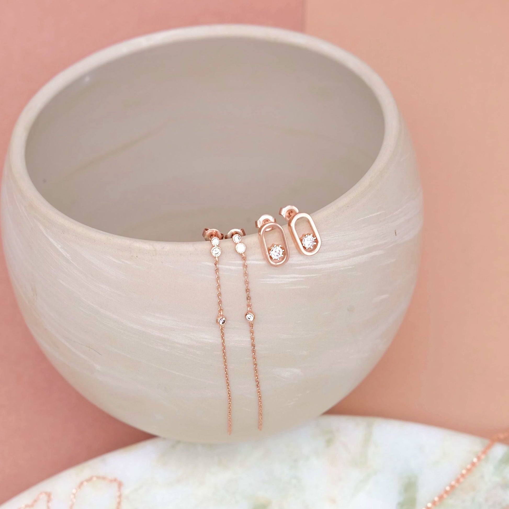 everyday minimal dainty jewelry dalhaejewelry timeless style capsule wardrobe staple minimalist fashion staple fine sterling silver gold vermeil romantic rosegold everyday diamond stud earrings link earrings delicate cz earrings rose gold