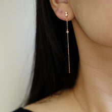 Load image into Gallery viewer, everyday minimal dainty jewelry dalhaejewelry timeless style capsule wardrobe staple minimalist fashion staple fine sterling silver gold vermeil diamond earrings romantic delicate rosegold diamond drop earrings