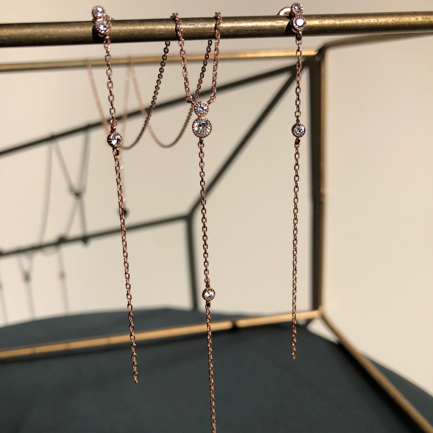 everyday minimal dainty jewelry dalhaejewelry timeless style capsule wardrobe staple minimalist fashion staple fine diamond stud earring diamond necklace cz rose gold lariat long necklace diamond drop earrings