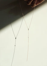 Load image into Gallery viewer, everyday minimal dainty jewelry dalhaejewelry timeless style capsule wardrobe staple minimalist fashion staple fine sterling silver gold vermeil diamond long lariat necklace romantic rosegold diamond necklace