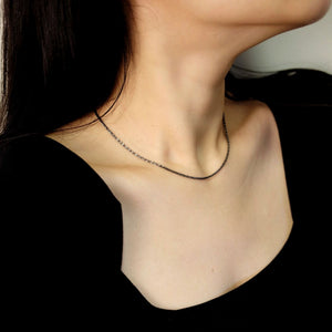 everyday minimal dainty jewelry the one choker chain necklace sterling silver dalhaejewelry timeless style capsule wardrobe staple minimalist fashion black silver jet balck
