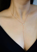 Load image into Gallery viewer, everyday minimal dainty jewelry dalhaejewelry timeless style capsule wardrobe staple minimalist fashion staple fine sterling silver gold vermeil diamond long lariat necklace romantic rosegold diamond necklace